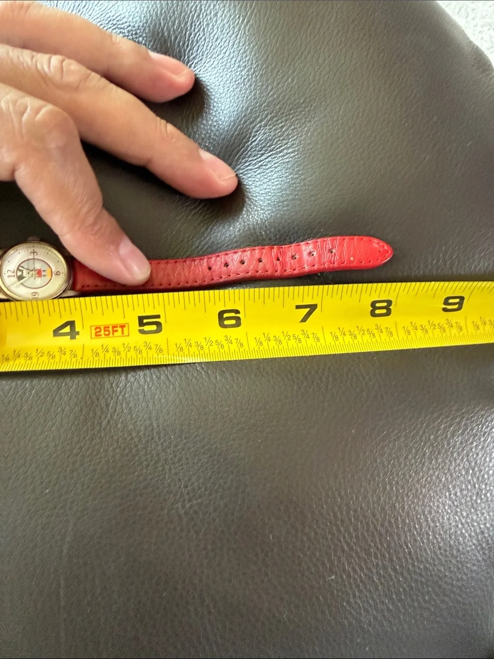 Red Leather Strap Character Dial Watch - Disney